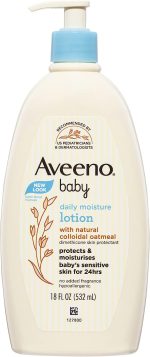 Aveeno Baby Daily Moisture Moisturizing Lotion for Delicate Skin with Natural Colloidal Oatmeal & Dimethicone, Hypoallergenic, Fragrance-, Phthalate- & Paraben-Free, 18 fl. oz (Package may vary)